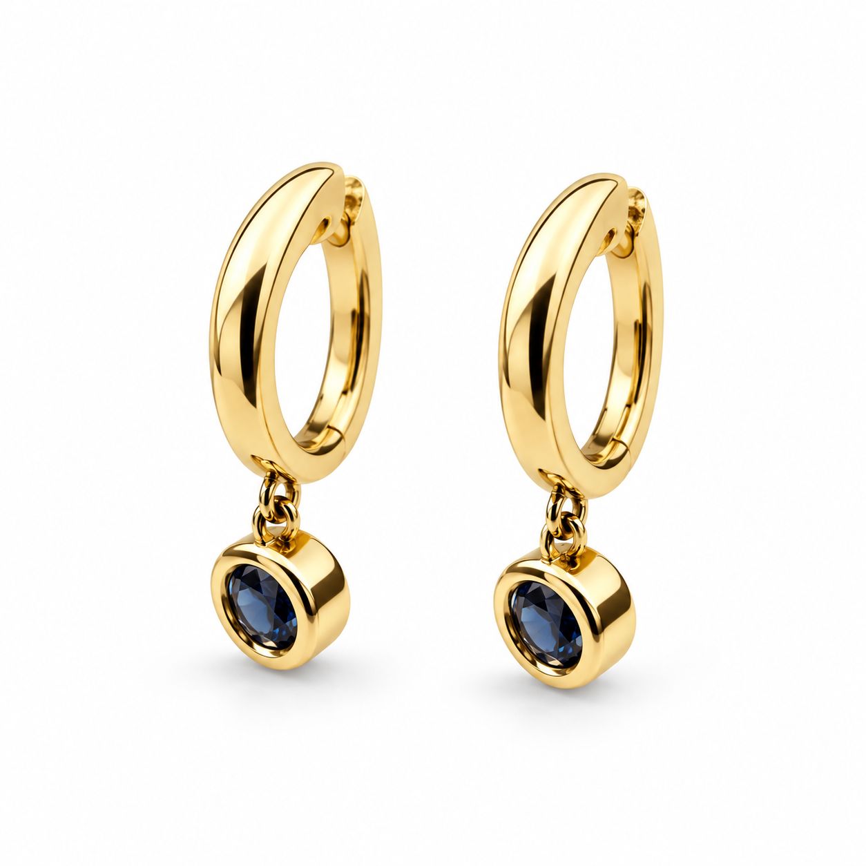 Women’s 18K Yellow Gold Bezel-Set Sapphire Hoop Earrings