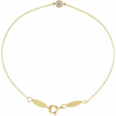 14k Yellow Gold Round Diamond Bezel Set Stationary Bracelet
