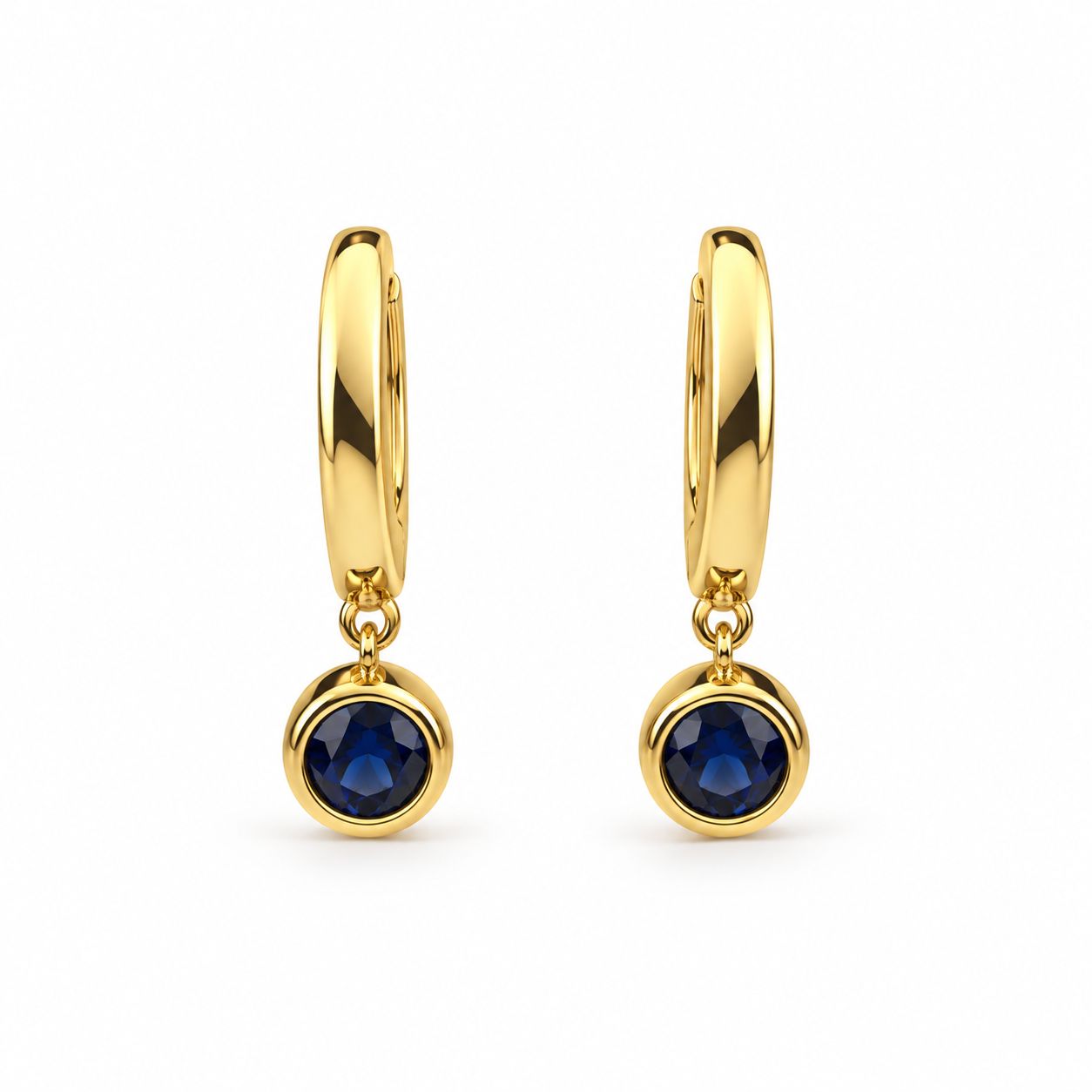 Women’s 18K Yellow Gold Bezel-Set Sapphire Hoop Earrings