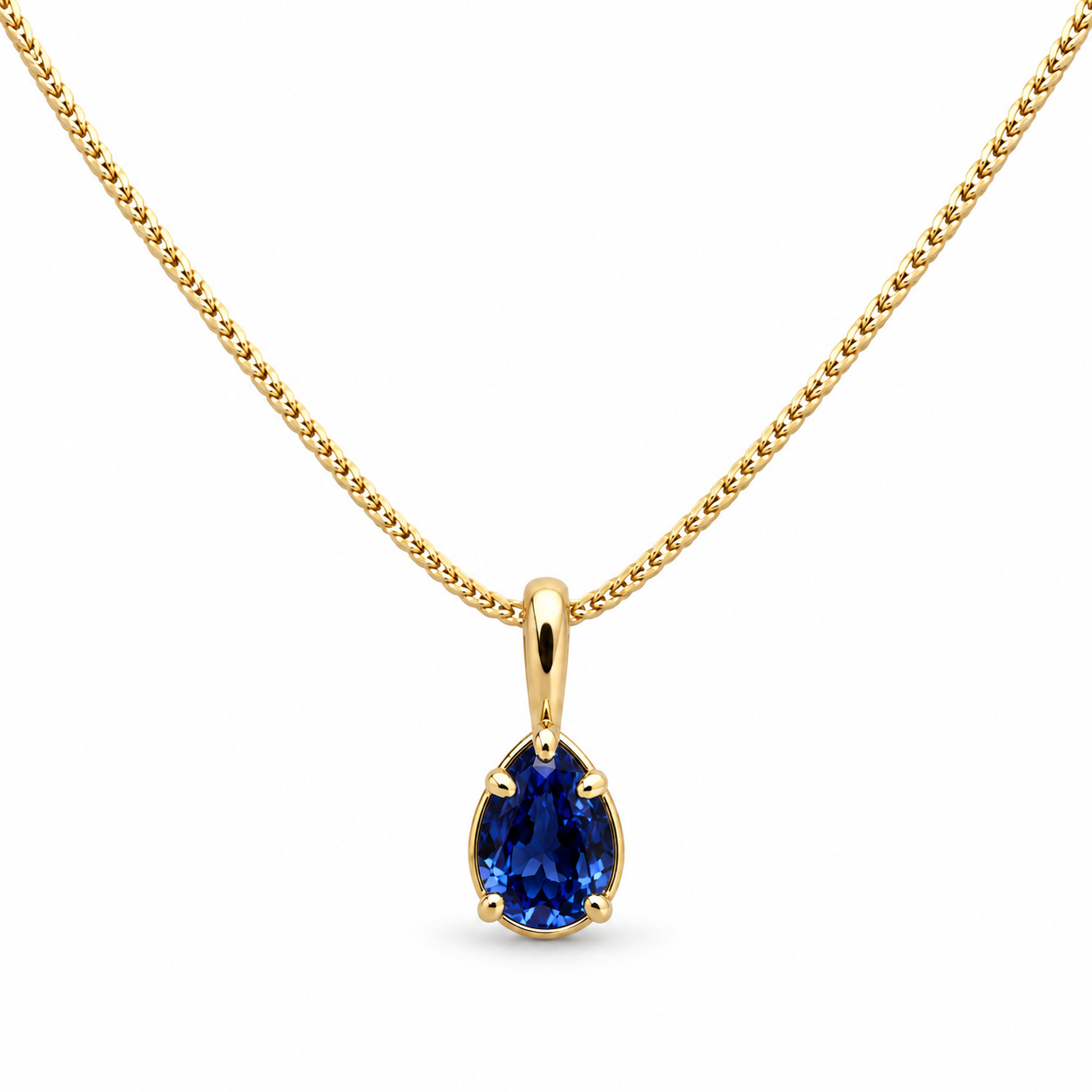 14K Yellow Gold Pear-Shaped Lab Grown Sapphire Bezel-Set Prong Style Slide Pendant Necklace
