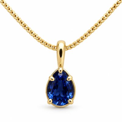 14K Yellow Gold Pear-Shaped Lab Grown Sapphire Bezel-Set Prong Style Slide Pendant Necklace